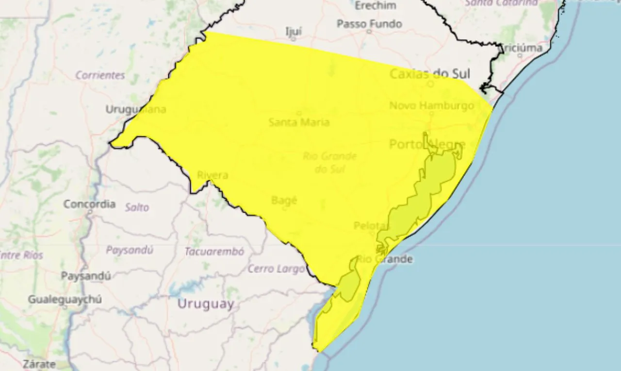 o mapa mostra &agrave;s &aacute;reas em alerta para temporais